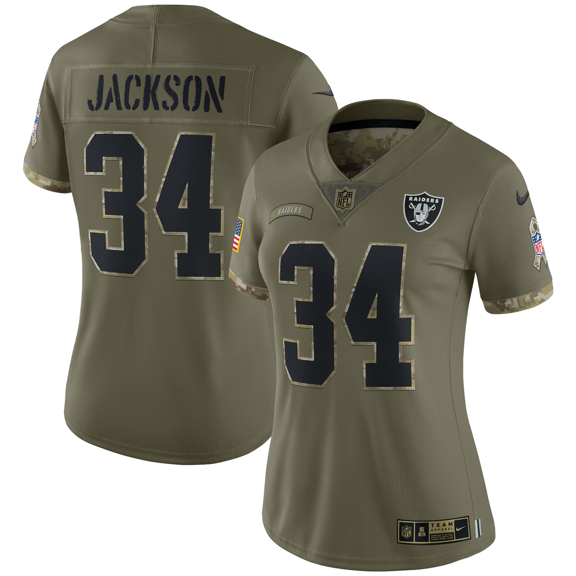 Bo Jackson Las Vegas Raiders  Women's 2022 Salute To Service Retired Player Limited Jersey - Olive