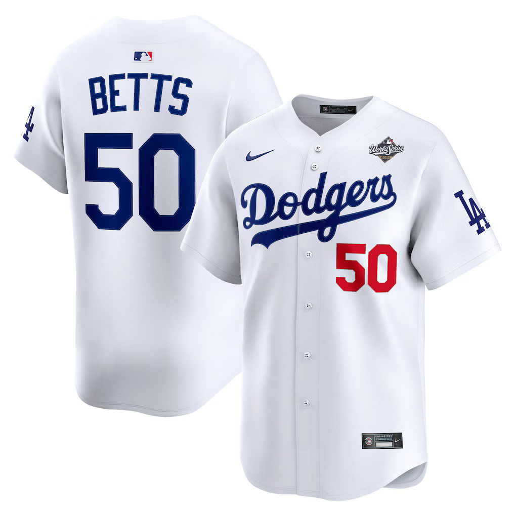 Mookie Betts #50 Los Angeles Dodgers 2025 World Series Home Limited Player Jersey - White