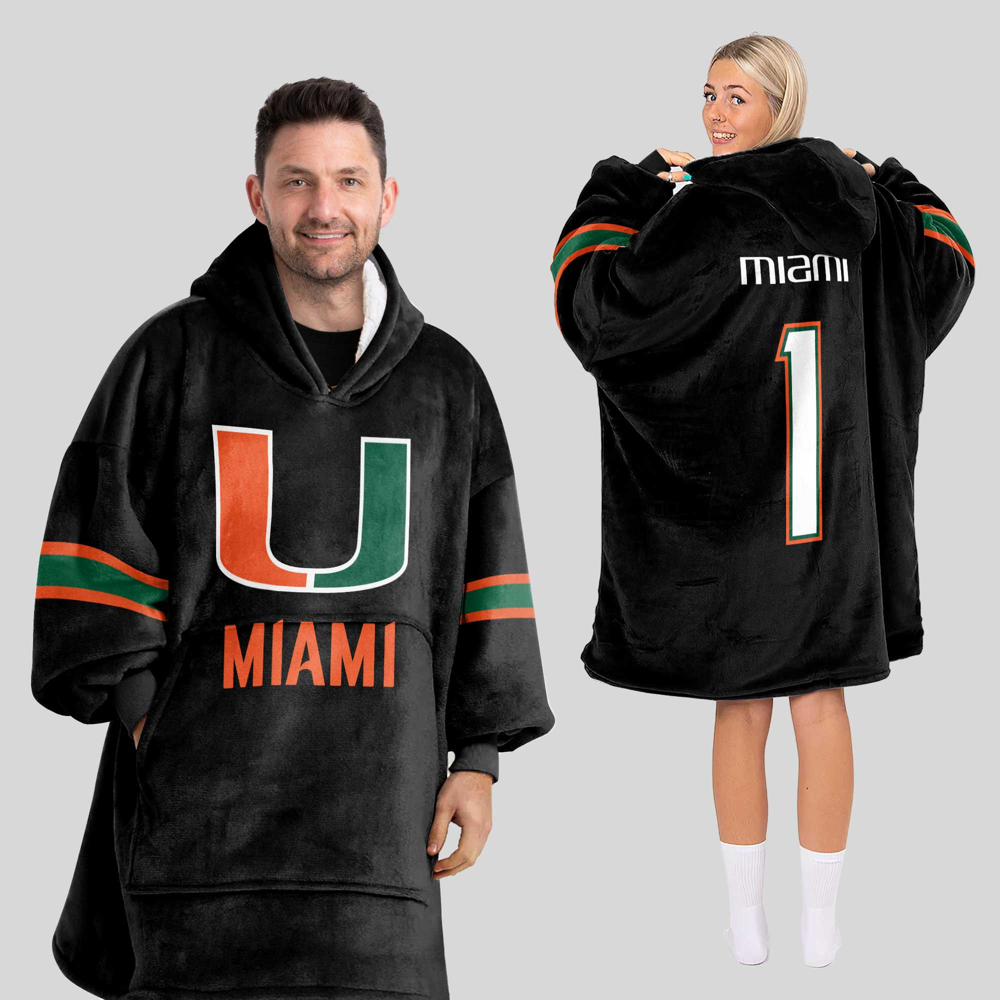 Adult #1 Miami Football Unisex Blanket Hoodie