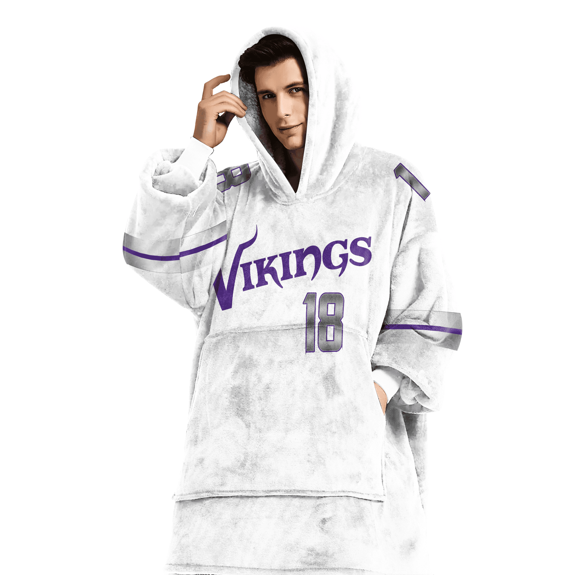 Adult White 18 Minnesota Football Unisex Blanket Hoodie