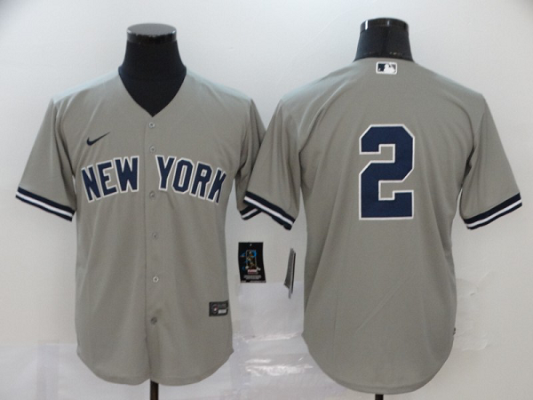 Men's New York Yankees #2 Derek Jeter Gray No Name Stitched MLB Cool Base  Jersey