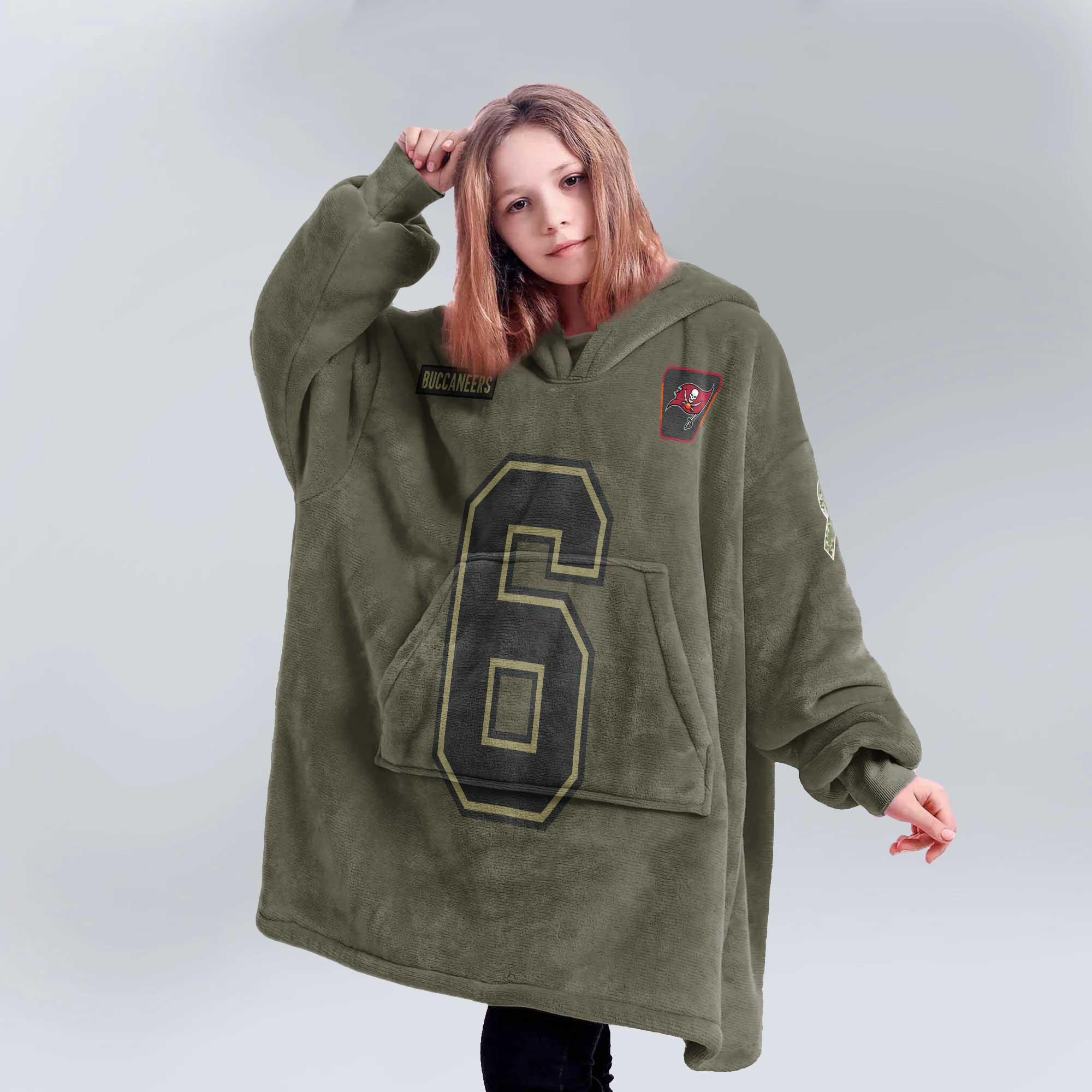 Kid B.M 6 Tampa Bay Football Blanket Hoodie – Olive Salute to Service
