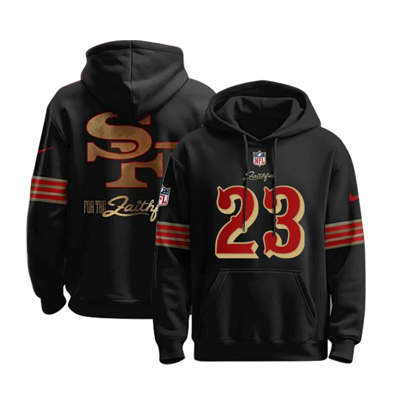 Men's San Francisco 49ers 49ers #23 Christian McCaffrey Black Stitched Hoodie
