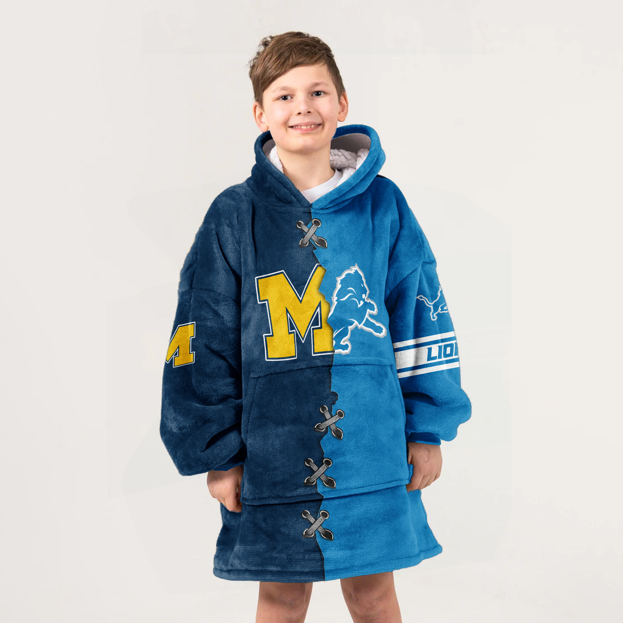 Adult Michigan Wolverines Detroit Football Unisex Blanket Hoodie