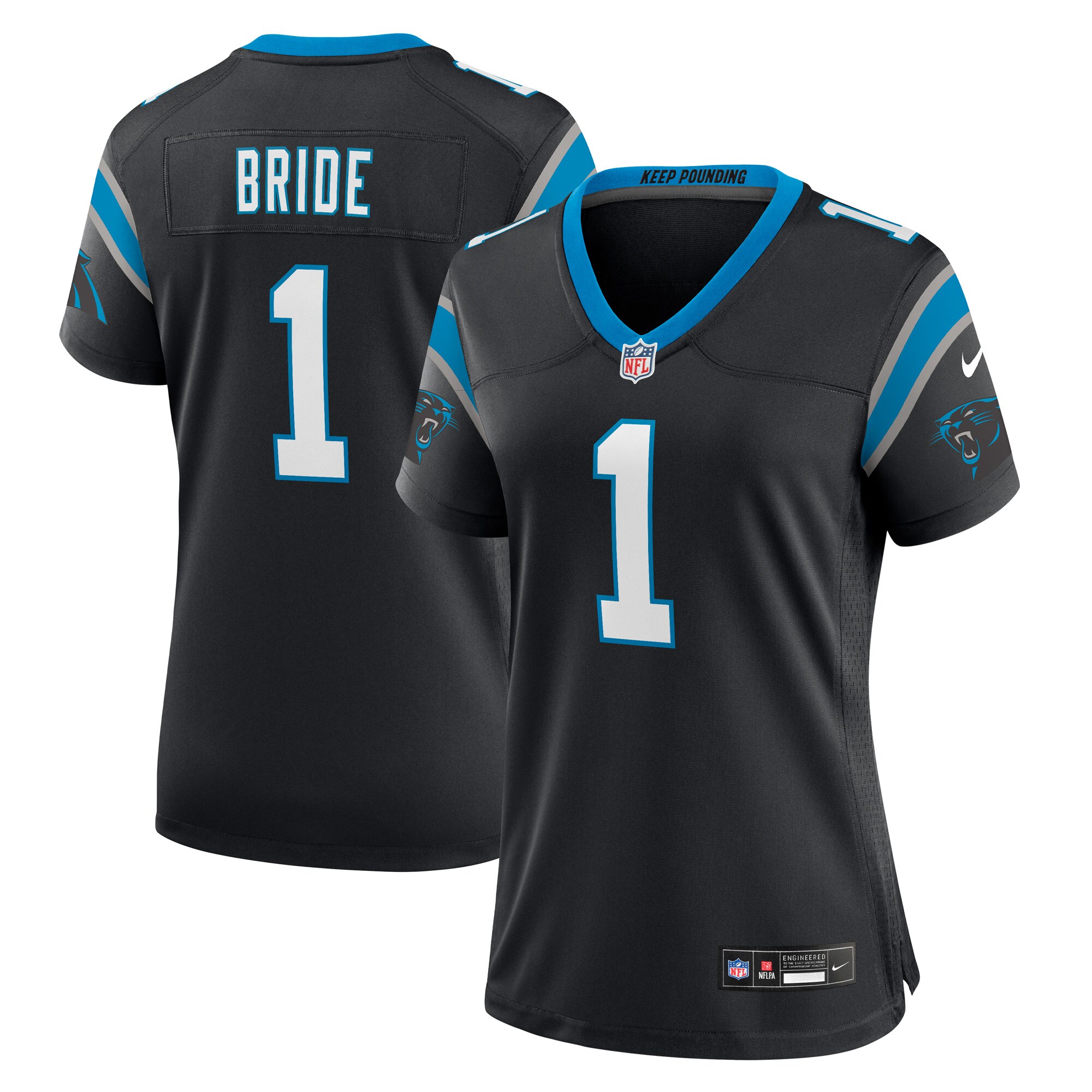 Number 1 Bride Carolina Panthers Women's Game Jersey - Black
