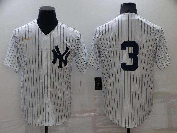 Men's  New York Yankees #3 Babe Ruth White Strip Throwback Cool Base MLB Stitched Jersey