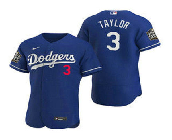 Men's Los Angeles Dodgers #3 Chris Taylor Royal 2020 World Series Flex Base  Jersey