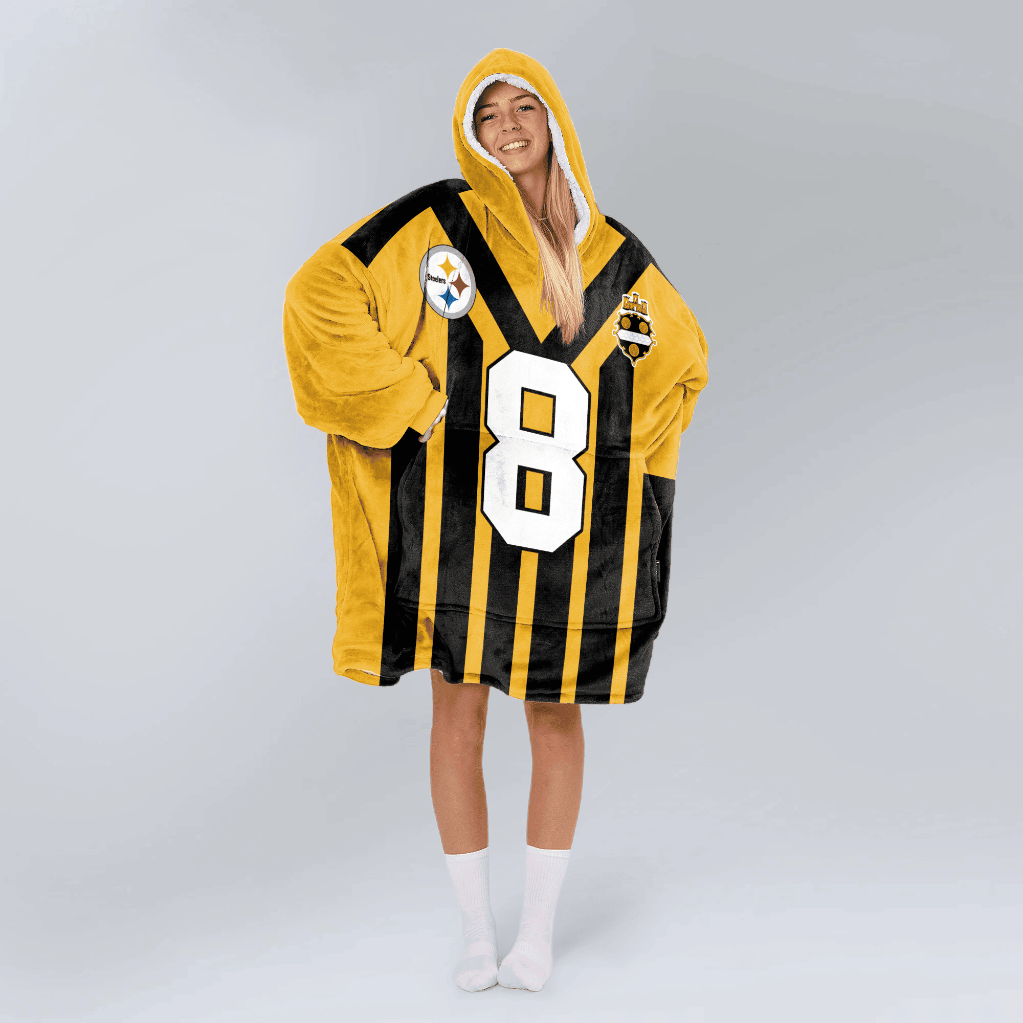 Adult 8 Pittsburgh Football Unisex Blanket Hoodie