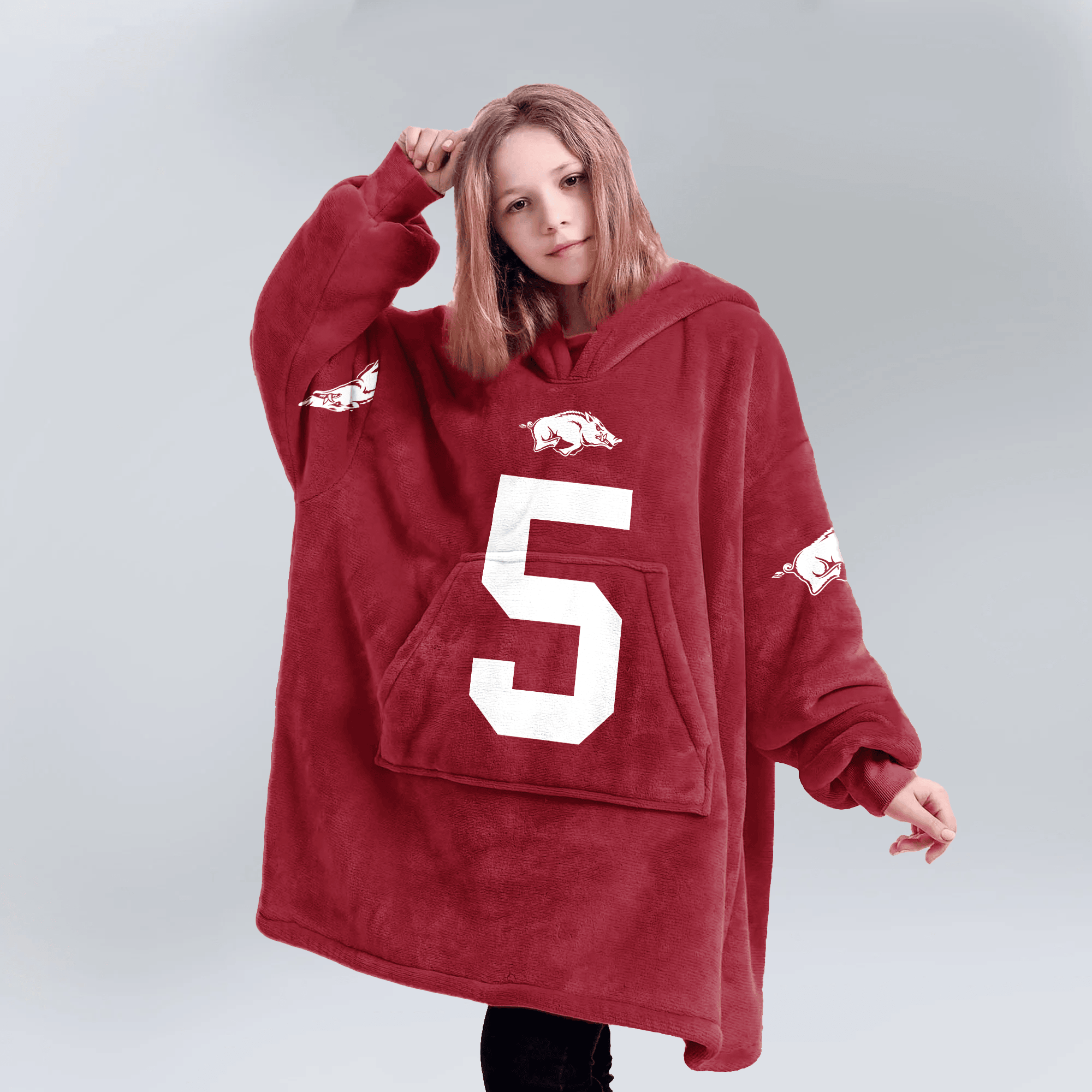 Kid #5 Arkansas Football Unisex Blanket Hoodie