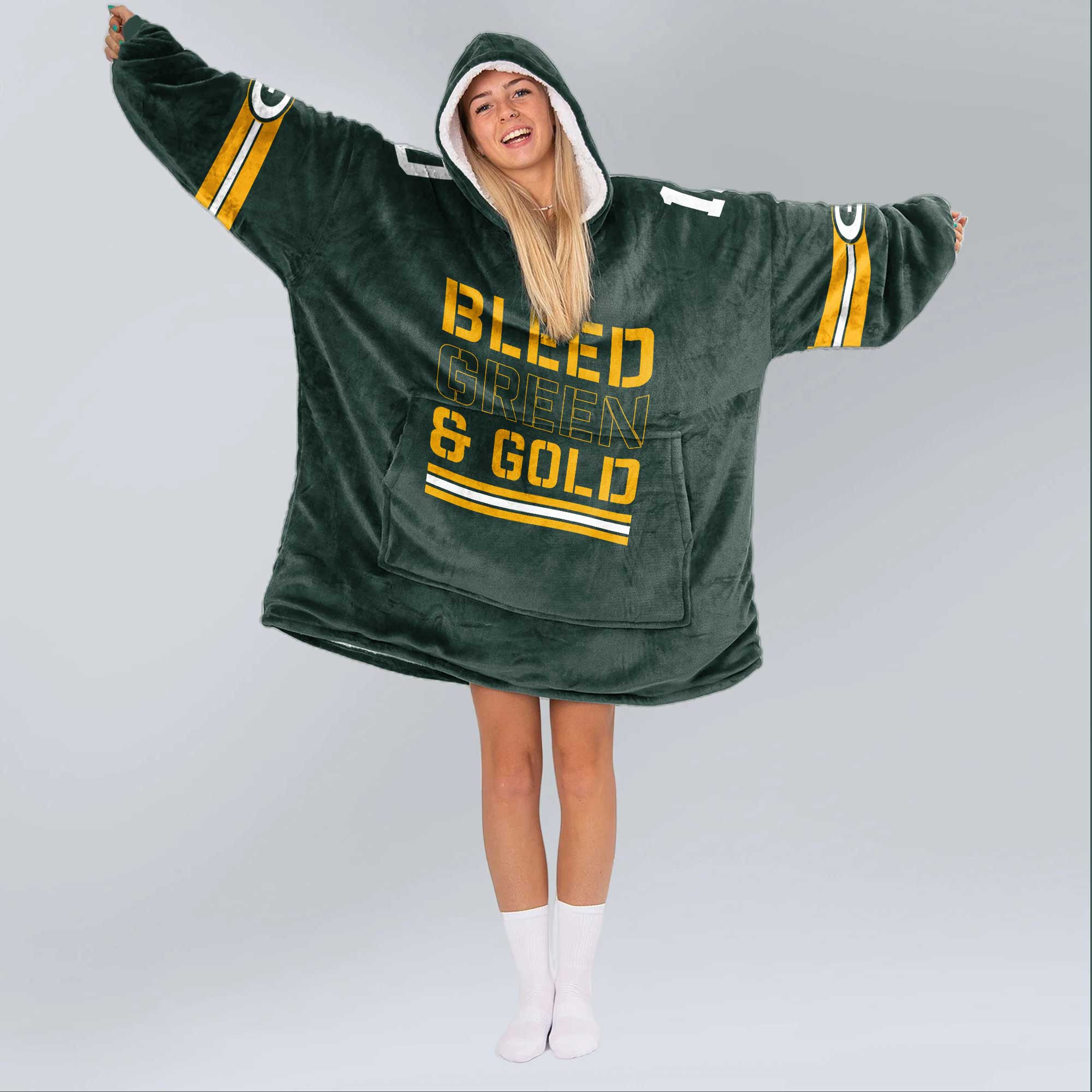 Adult 10 Green Bay Football Unisex Blanket Hoodie