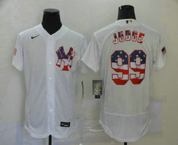 Men's New York Yankees #99 Aaron Judge White USA Flag Stitched MLB Flex Base  Jersey