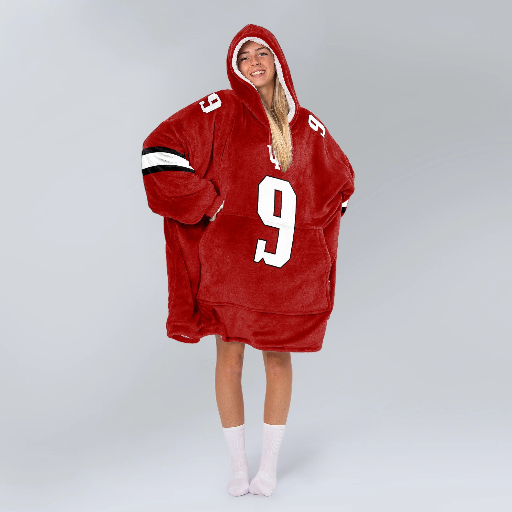 Adult #9 Indiana Football Unisex Blanket Hoodie