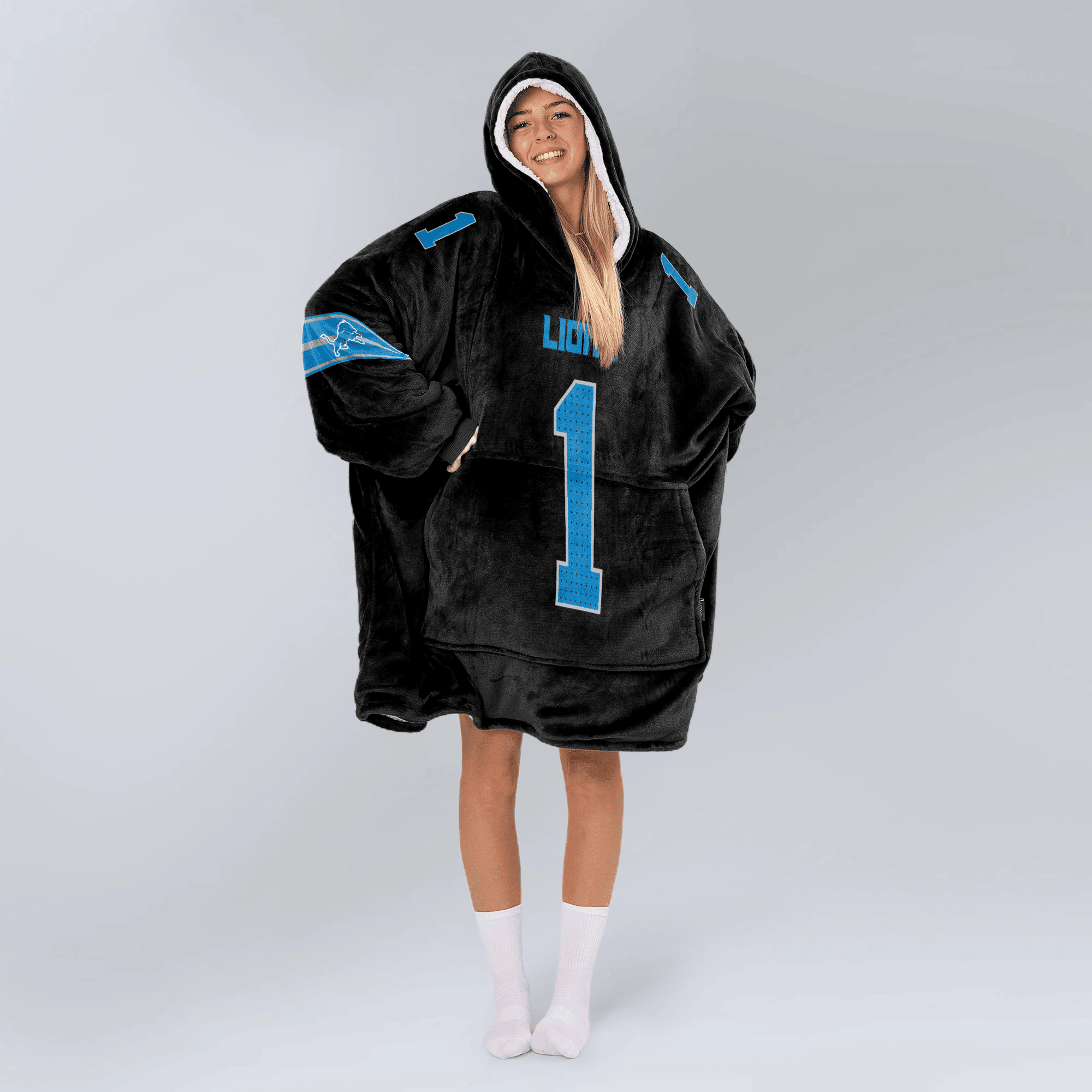 Adult 1 Detroit Football Unisex Blanket Hoodie