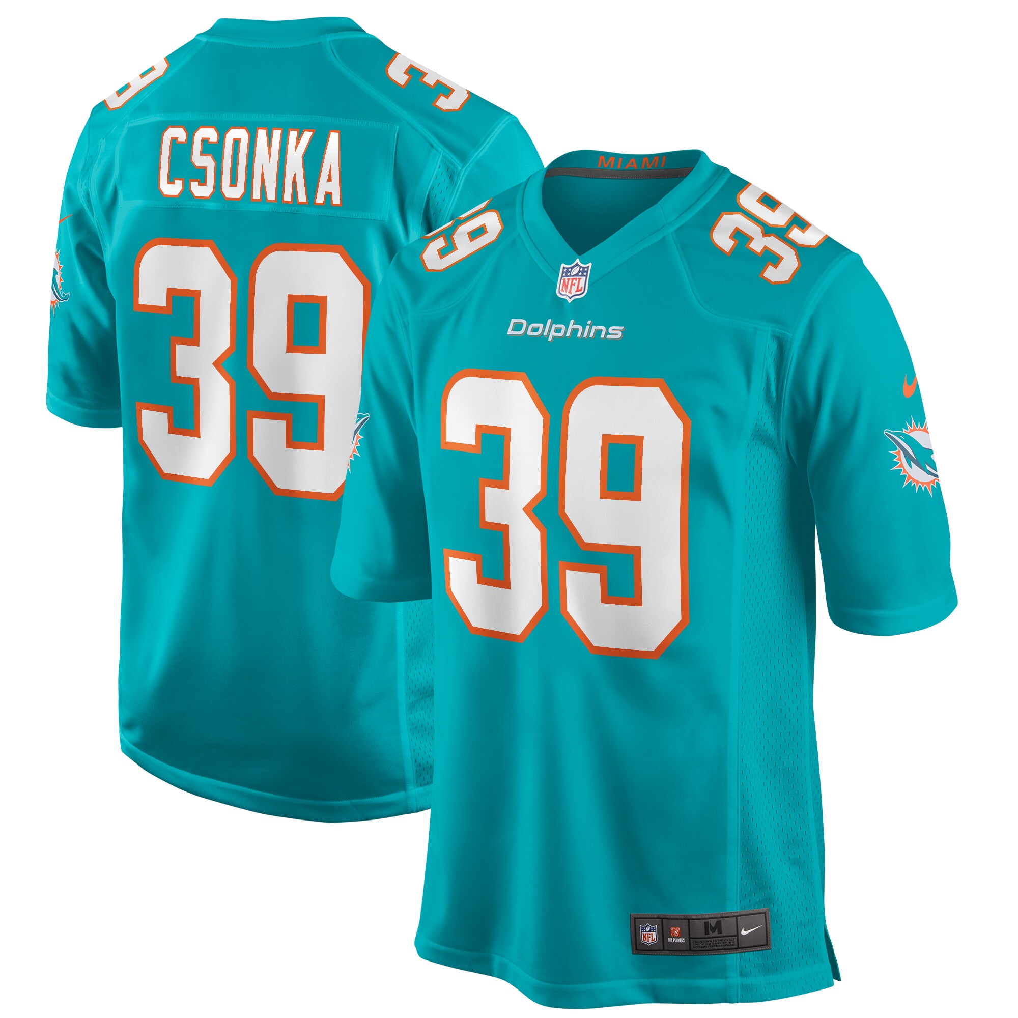 Larry Csonka Miami Dolphins Game Retired Player Jersey - Aqua