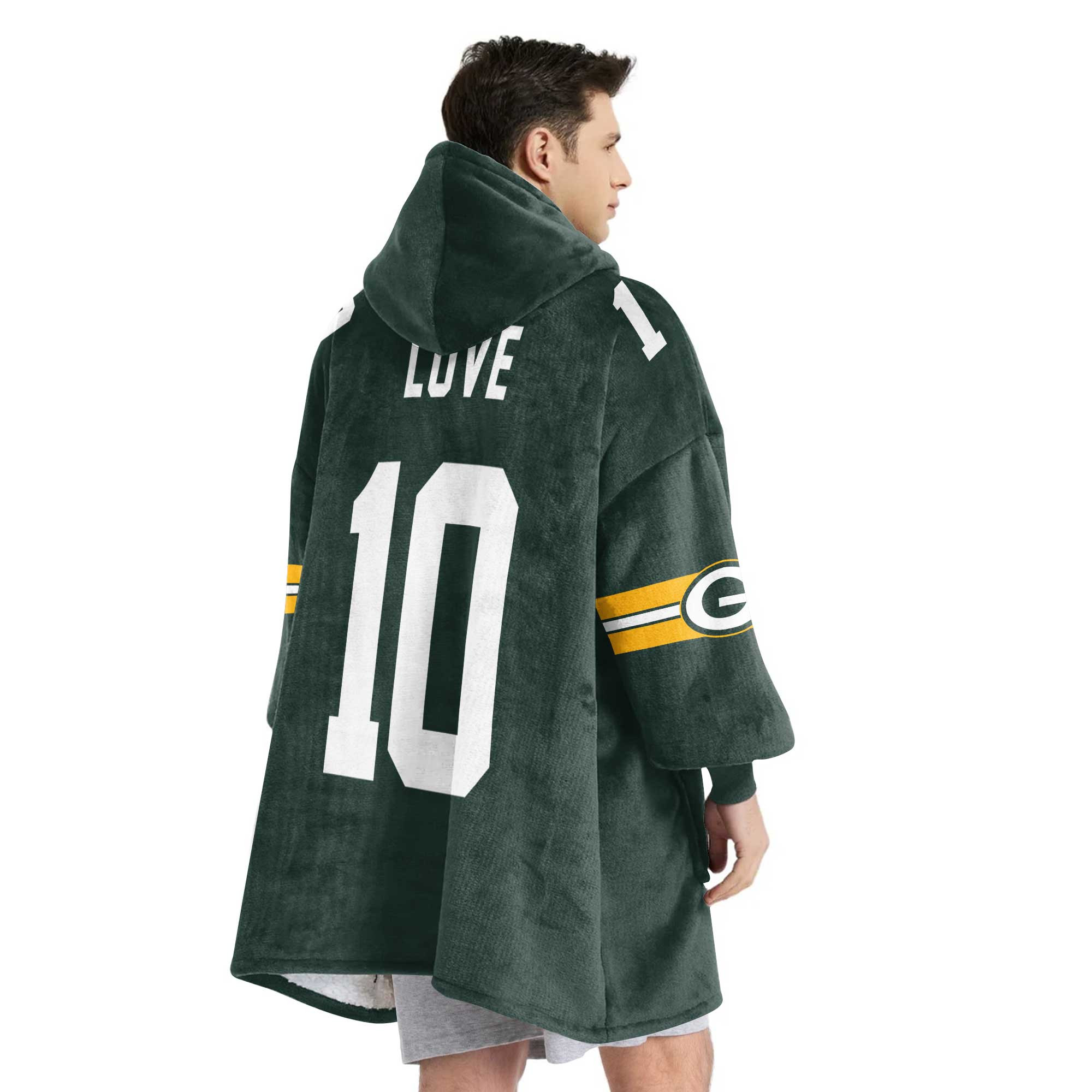 Adult J.L 10 Captain Green Bay Football Unisex Blanket Hoodie