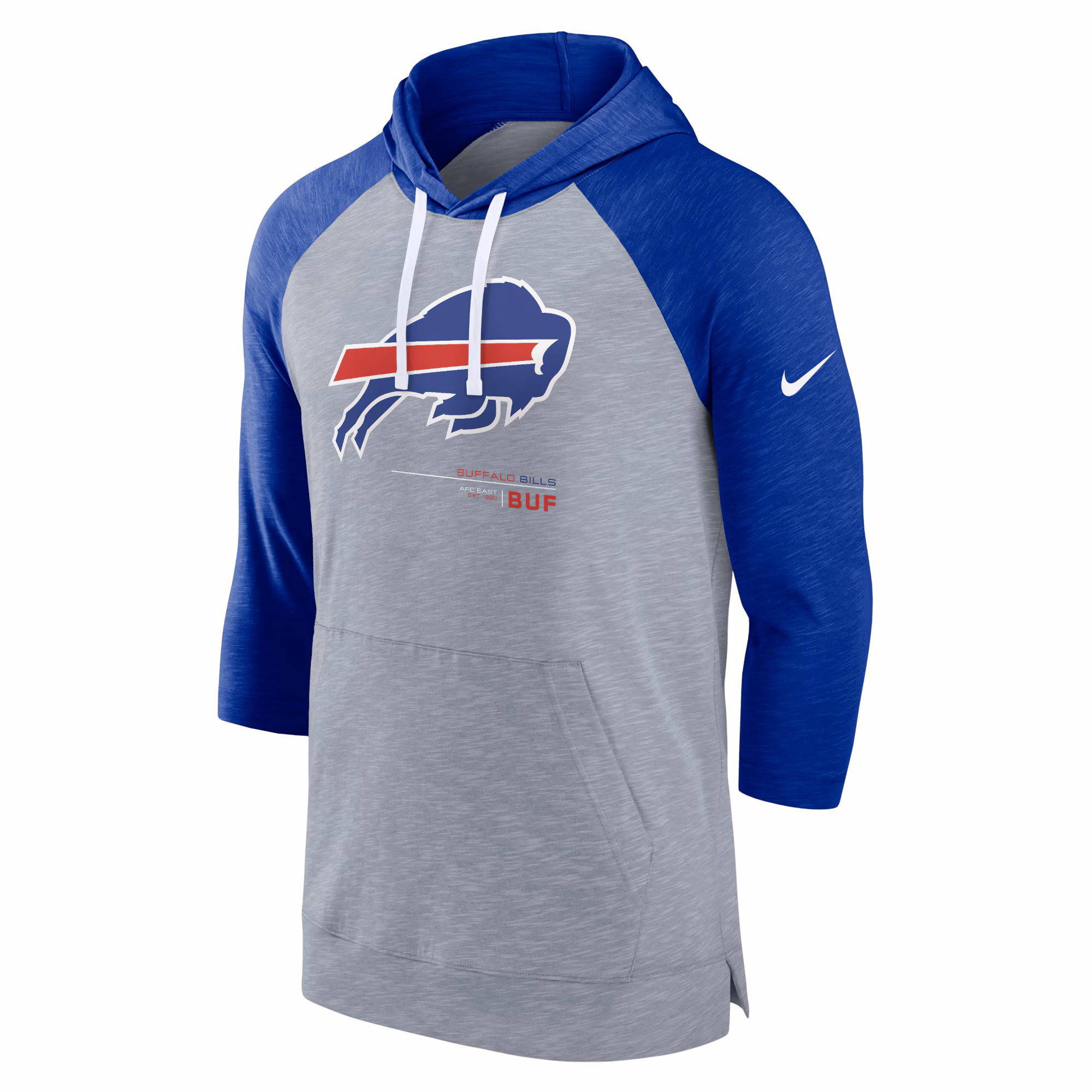 Buffalo Bills Raglan 3/4-Sleeve Pullover Hoodie - Heather Gray/Heather Royal