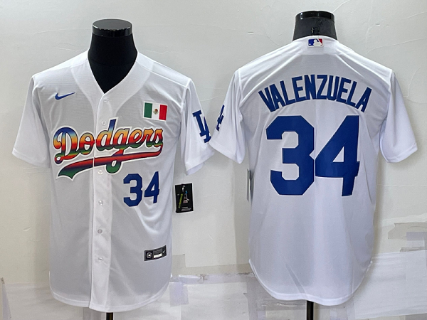 Men's  Los Angeles Dodgers #34 Fernando Valenzuela White Stitched Cool Base MLB Jersey