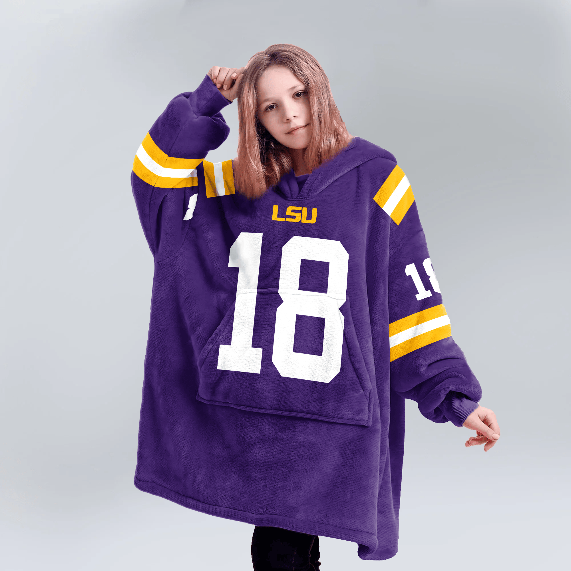 Kid G.N 18 LSU Football Unisex Blanket Hoodie
