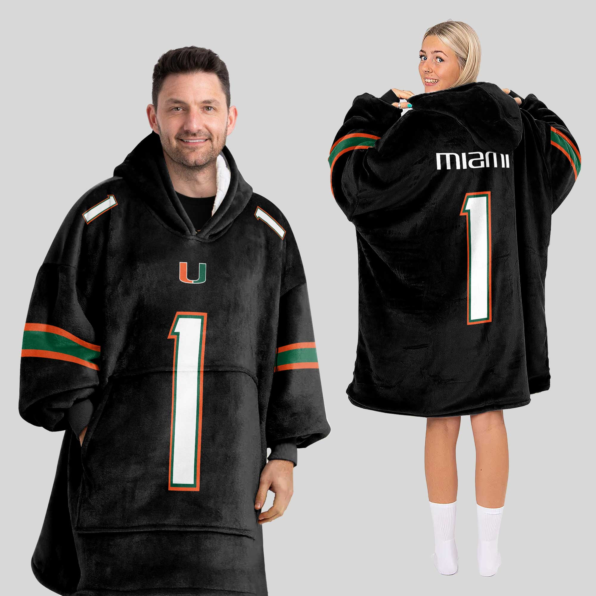 Adult #1 Miami Football Unisex Blanket Hoodie