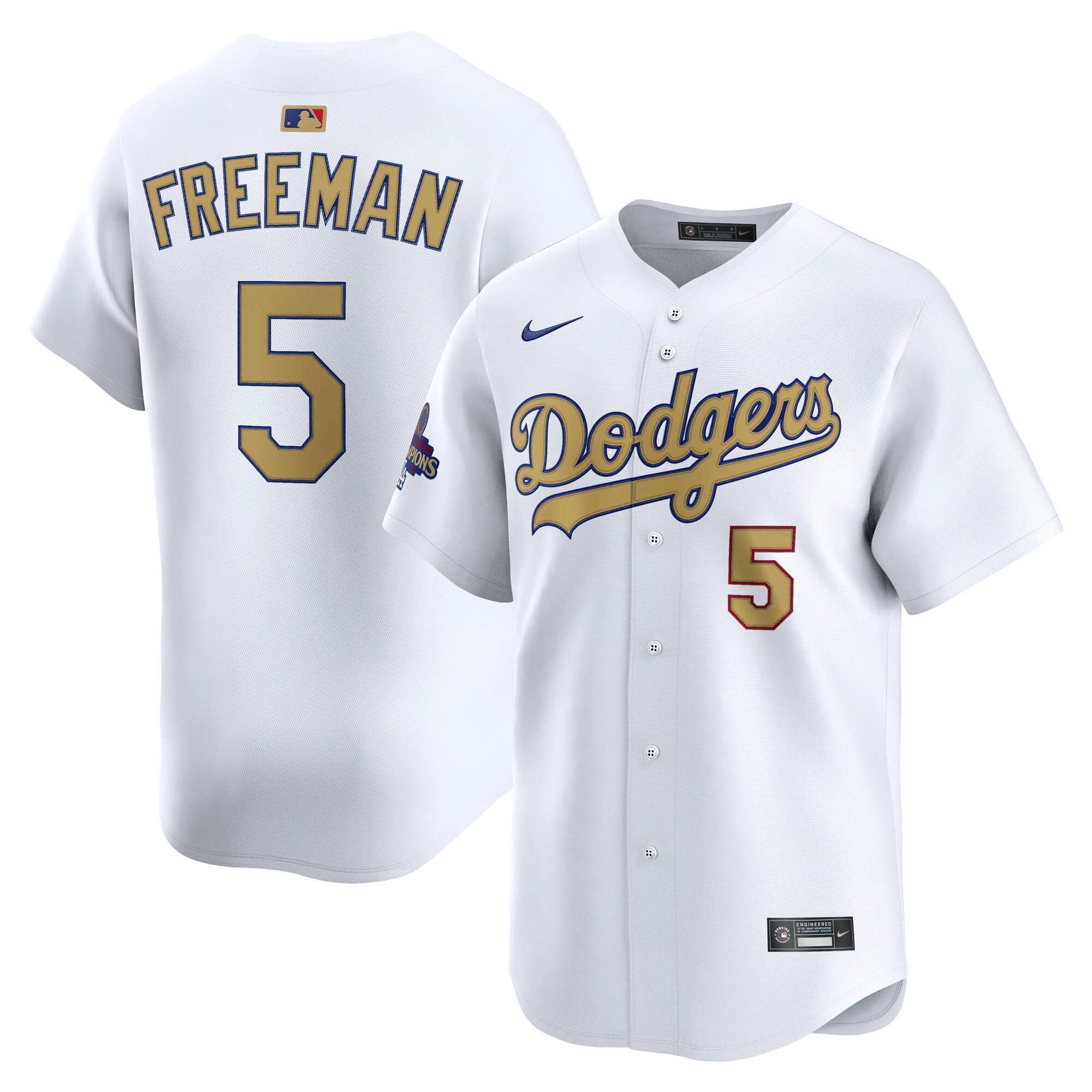 Men's #5 Freddie Freeman Los Angeles Dodgers  2025 Gold Collection Limited White Jersey