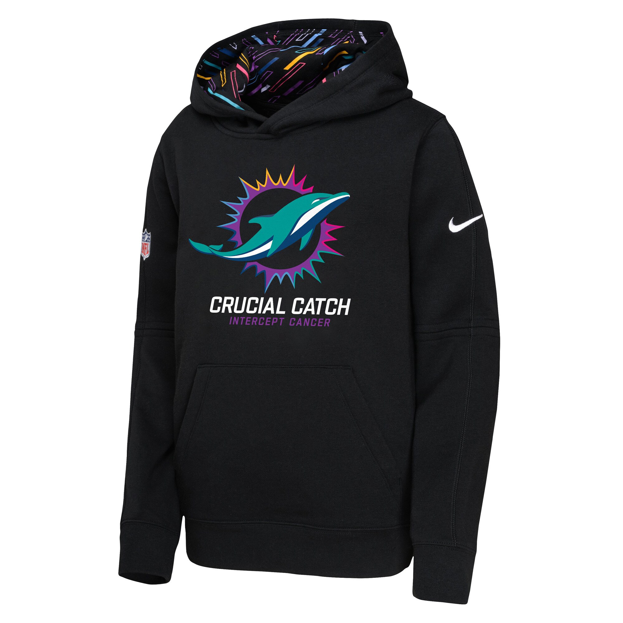 Miami Dolphins Youth 2024 NFL Crucial Catch Pullover Hoodie - Black