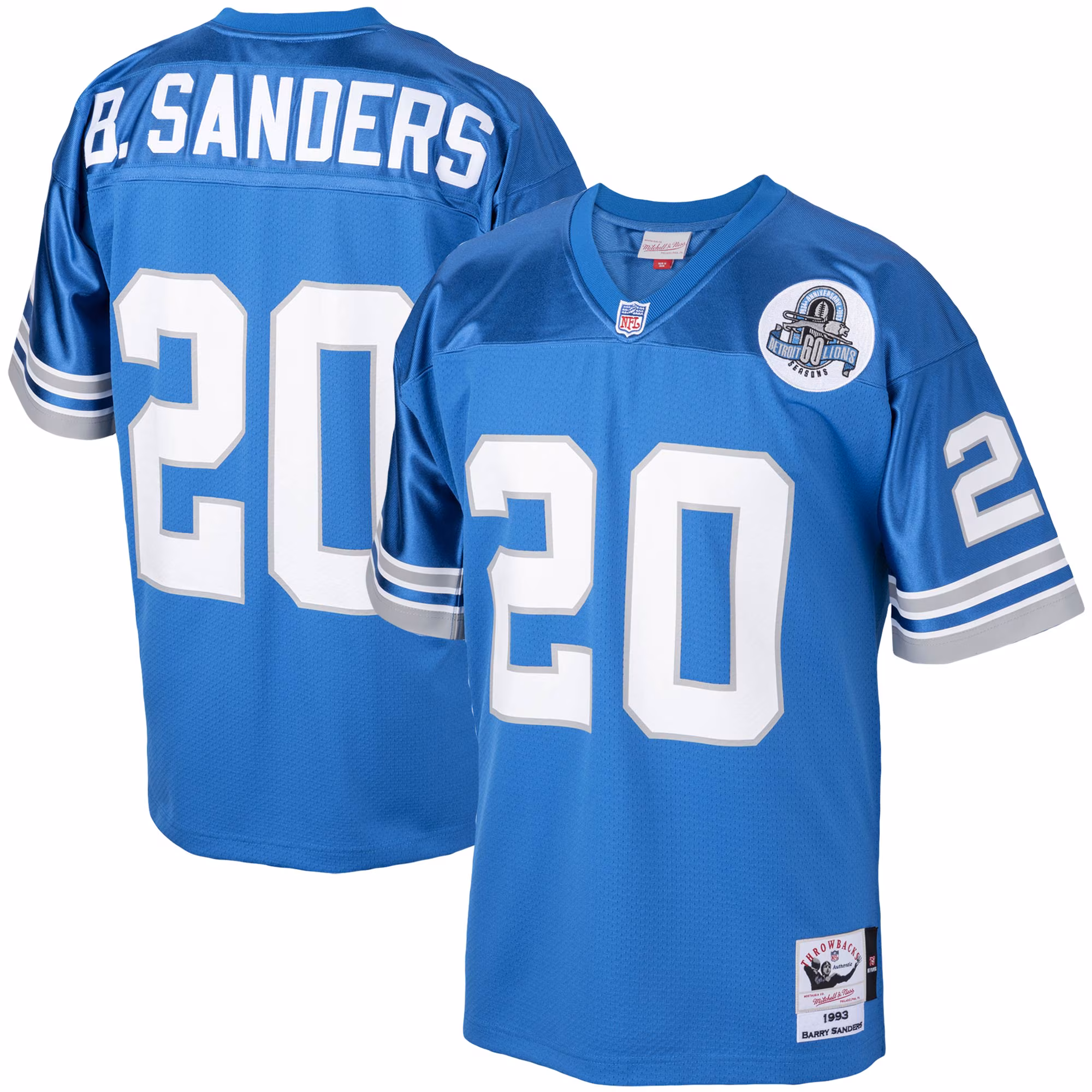 Barry Sanders Detroit Lions 1993 Authentic Throwback Retired Player Jersey - Blue