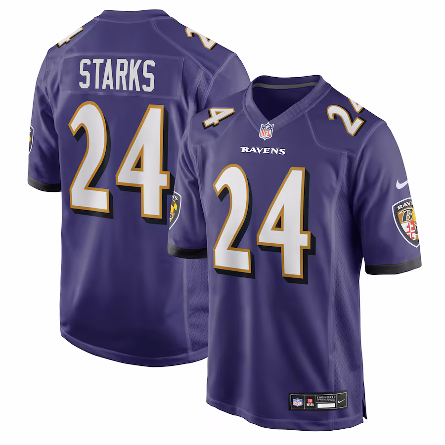 Men's Malaki Starks #24 Purple Baltimore Ravens Draft First Round Pick Game Jersey