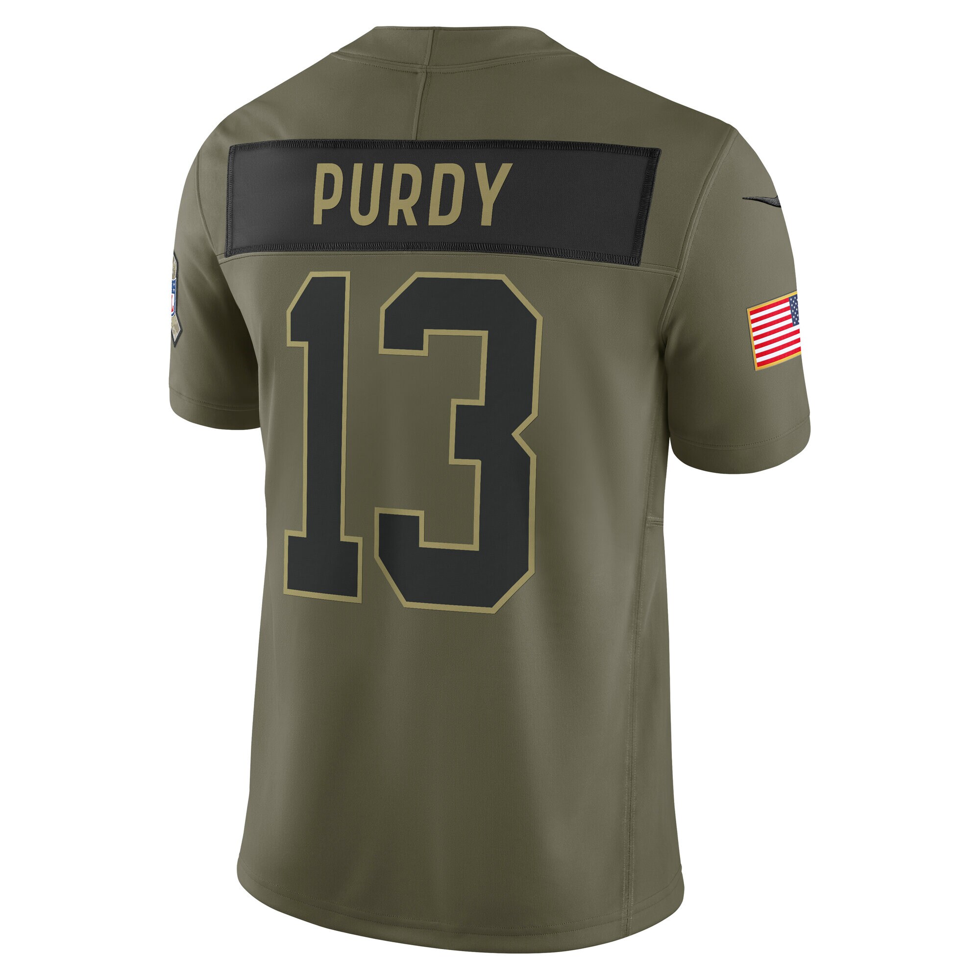 Men's San Francisco 49ers #13 Brock Purdy Olive 2025 Salute to Service Limited Jersey