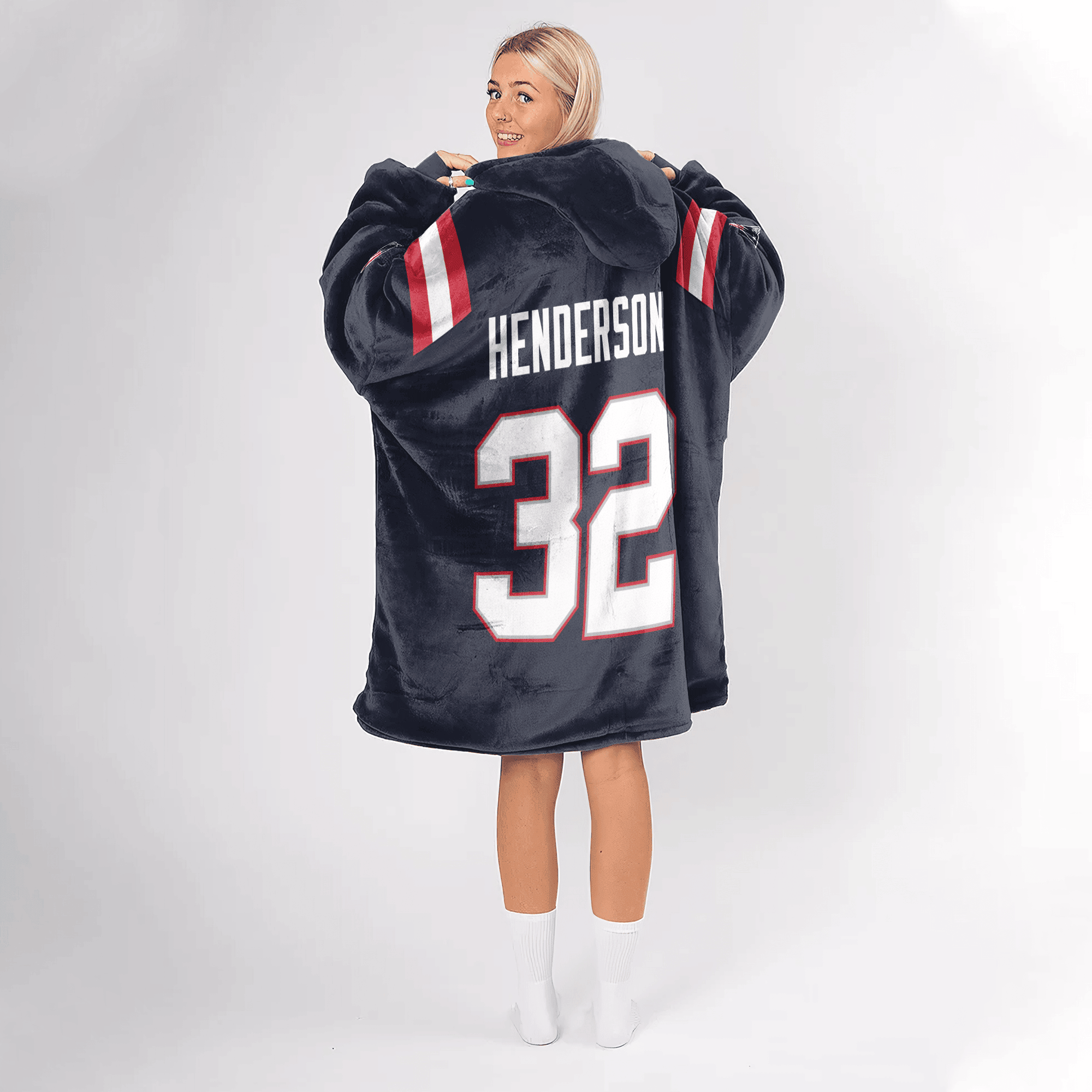 Adult 32 New England Football Unisex Blanket Hoodie