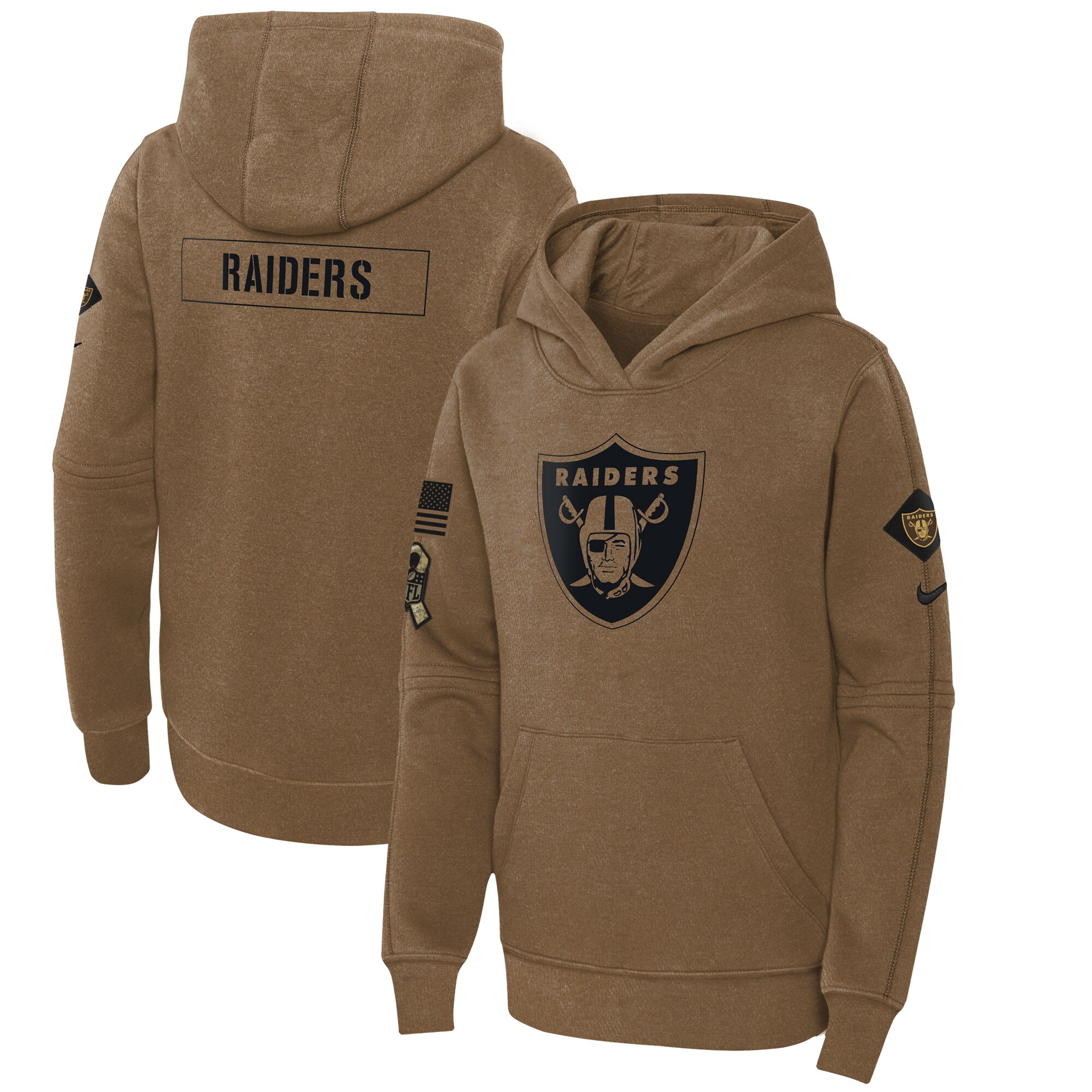 Las Vegas Raiders  Youth 2023 Salute to Service Club Fleece Pullover Hoodie - Brown