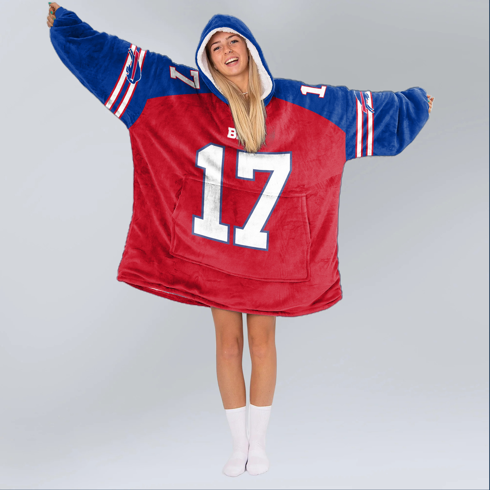 Adult 17 Buffalo Football Unisex Blanket Hoodie