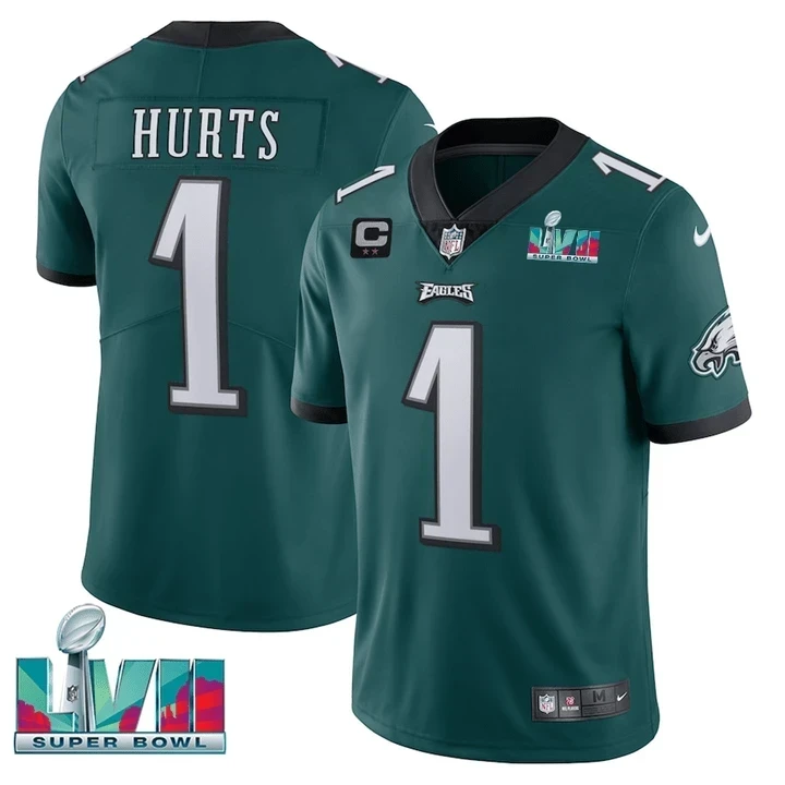 Men's Jalen Hurts #1 Players Limited Jersey Super Bowl LVII Patch-Green & Black & White