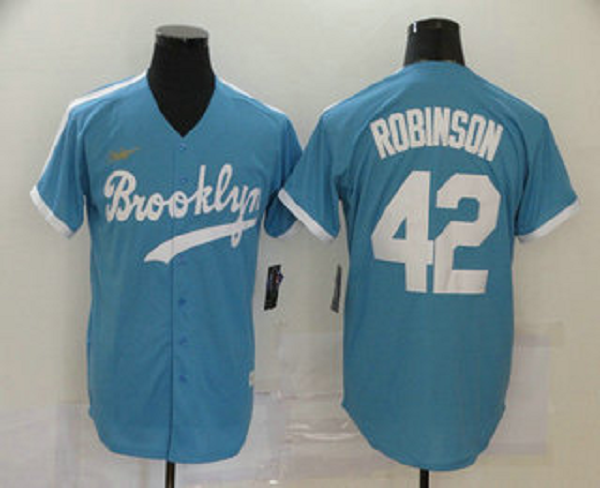 Men's Los Angeles Dodgers #42 Jackie Robinson Light Blue Stitched MLB Cool Base Cooperstown Collection  Jersey
