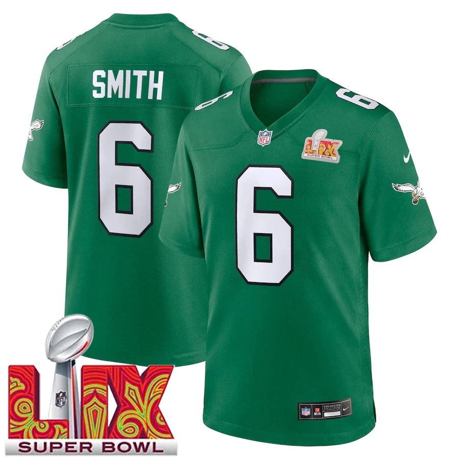 Men’s #6 DeVonta Smith Kelly Green Super Bowl LIX 2nd Alternate Game Jersey
