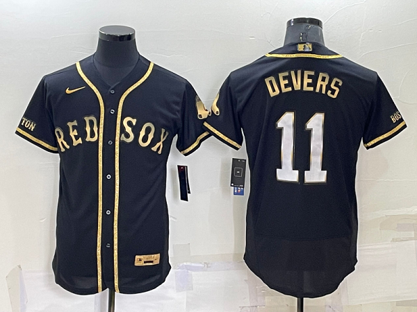 Men's  Boston Red Sox #11 Rafael Devers Black Golden Limited MLB Flex Base Jersey