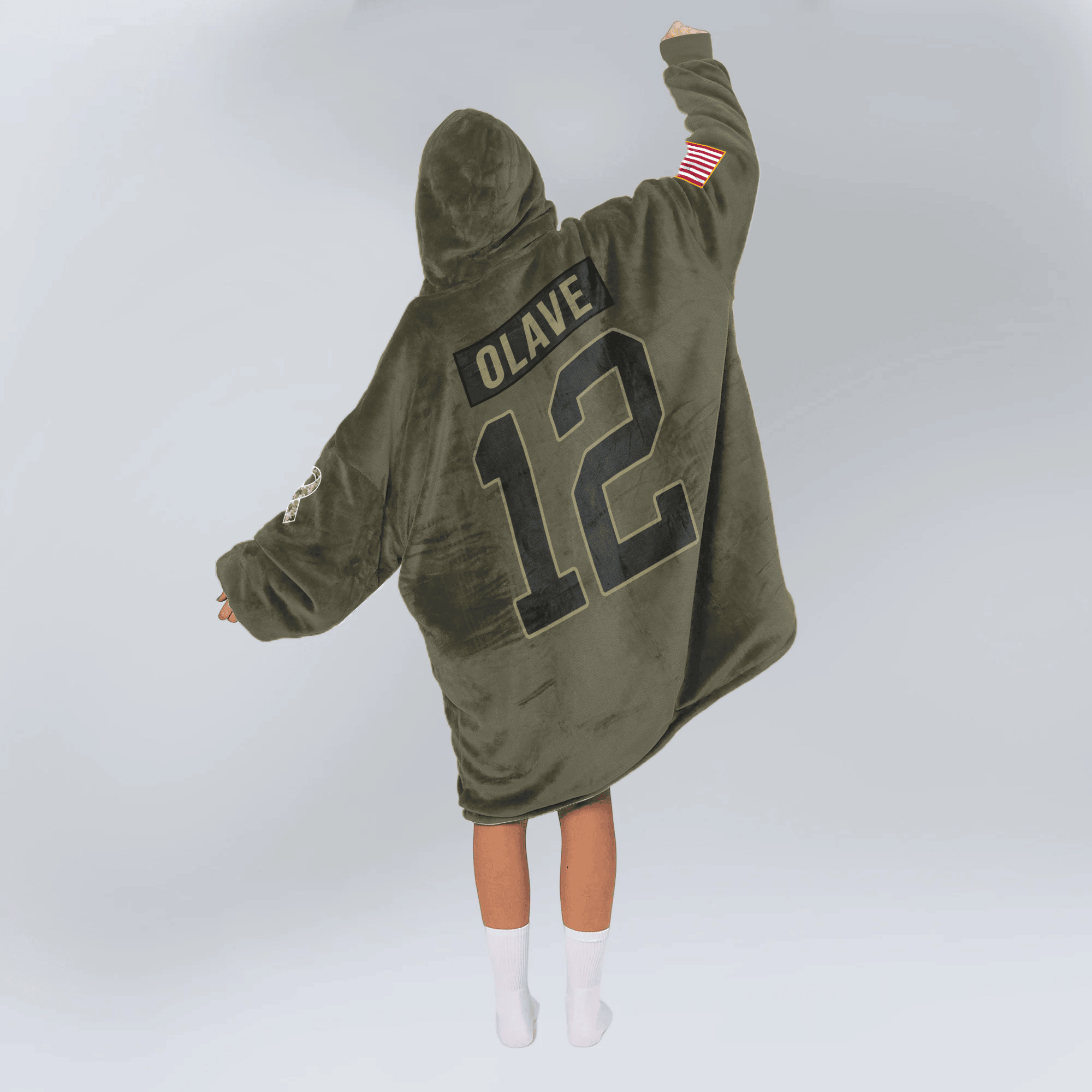 Adult C.O 12 New Orleans Football Blanket Hoodie – Olive Salute to Service