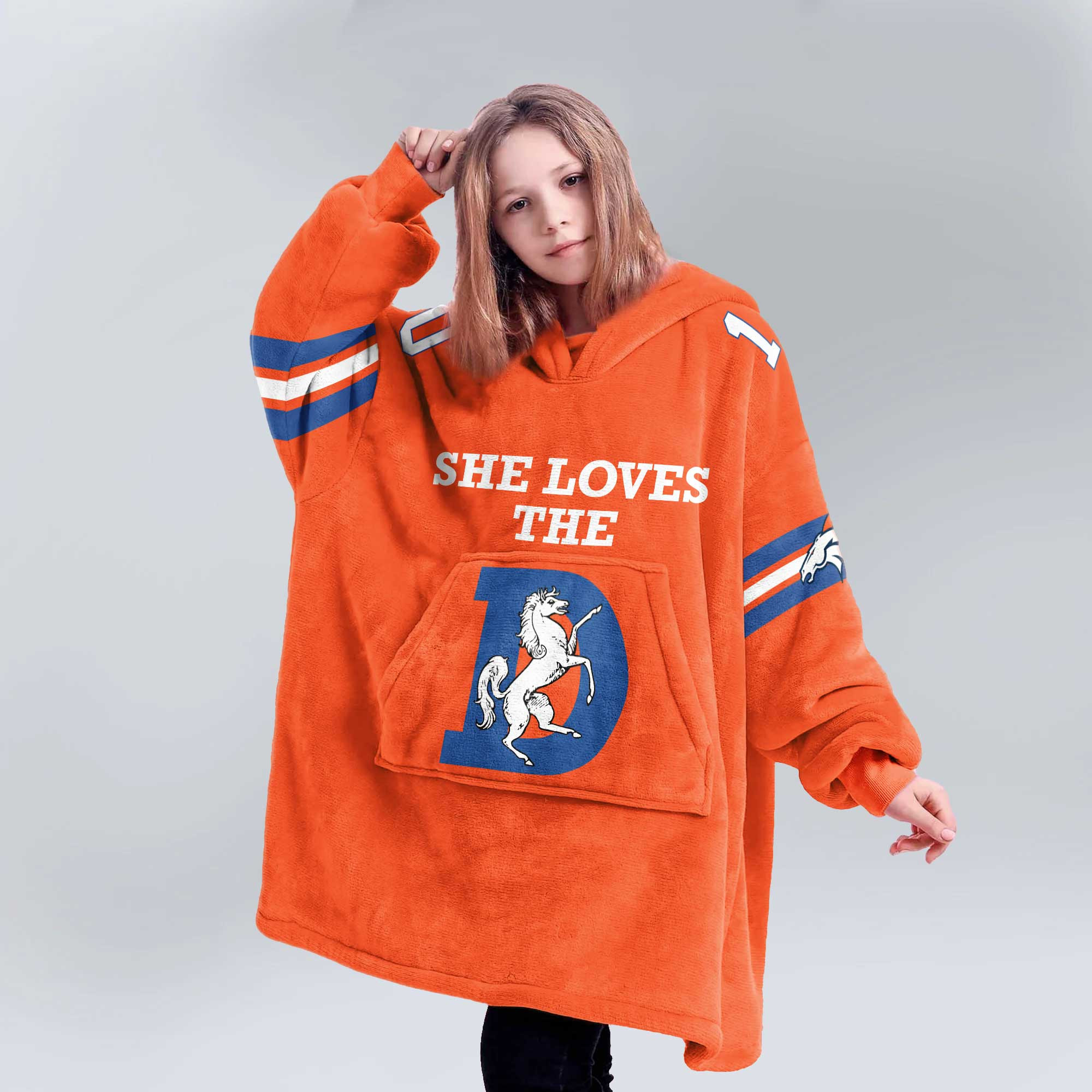 She Loves The D Denver Football Unisex Blanket Hoodie