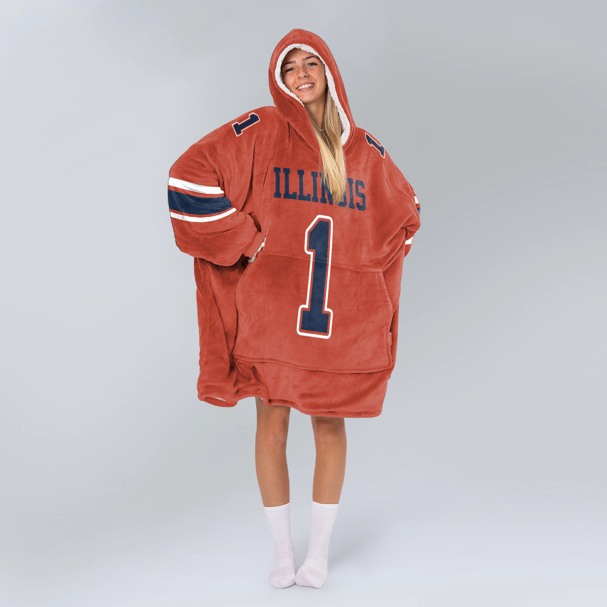 Adult #1 Illinois Football Unisex Blanket Hoodie