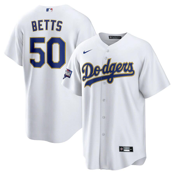 Men's Los Angeles Dodgers #50 Mookie Betts  2021 Gold Program MLB Cool Base Jersey