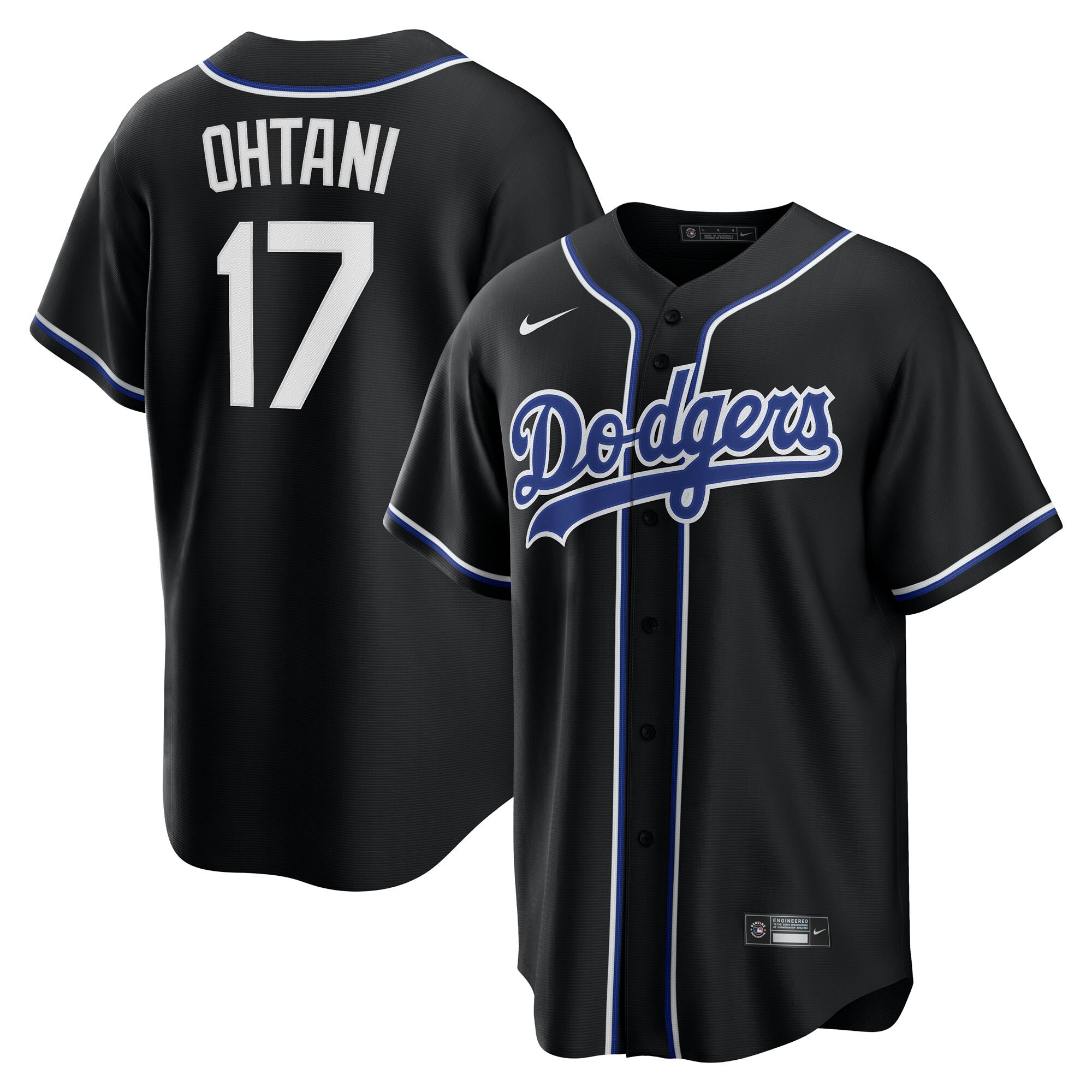 Men's Los Angeles Dodgers #17 Shohei Ohtani Black Lights Out Replica Player Jersey