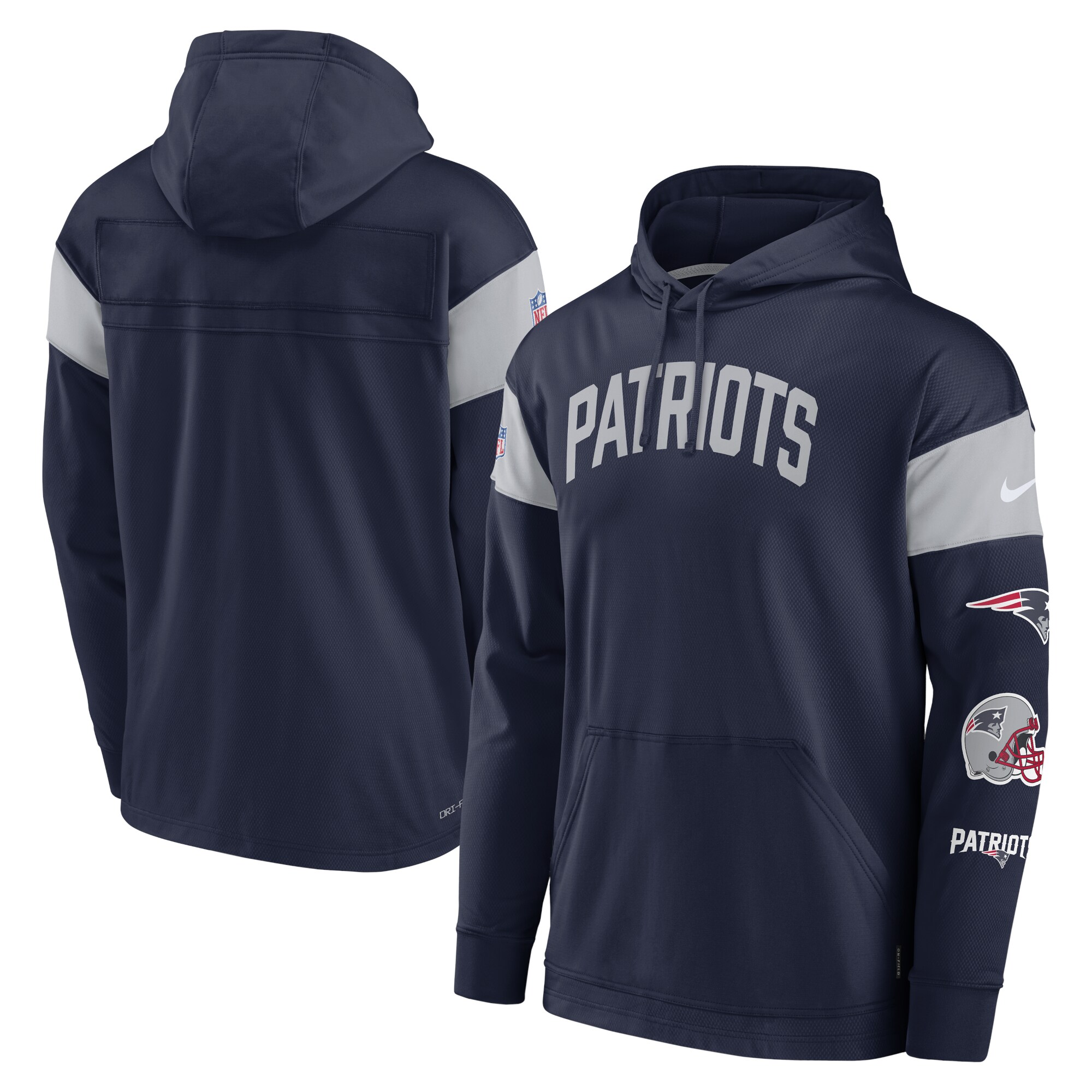 New England Patriots Sideline Athletic Arch Jersey Performance Pullover Hoodie - Navy