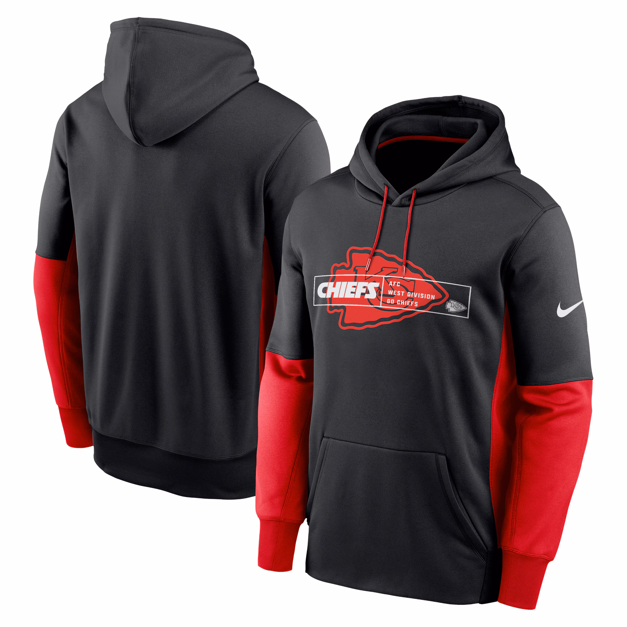 Kansas City Chiefs Color Block Fleece Performance Pullover Hoodie - Black