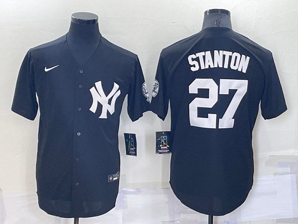 Men's  New York Yankees #27 Giancarlo Stanton Black Throwback Cool Base MLB Stitched Jersey