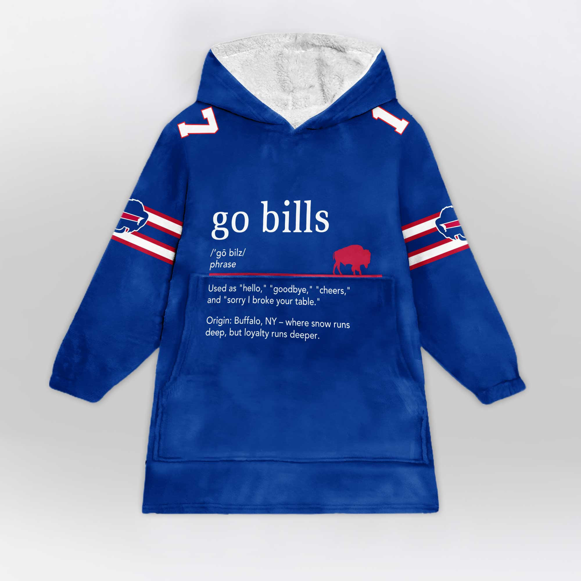 Adult 17 Buffalo Football Unisex Blanket Hoodie