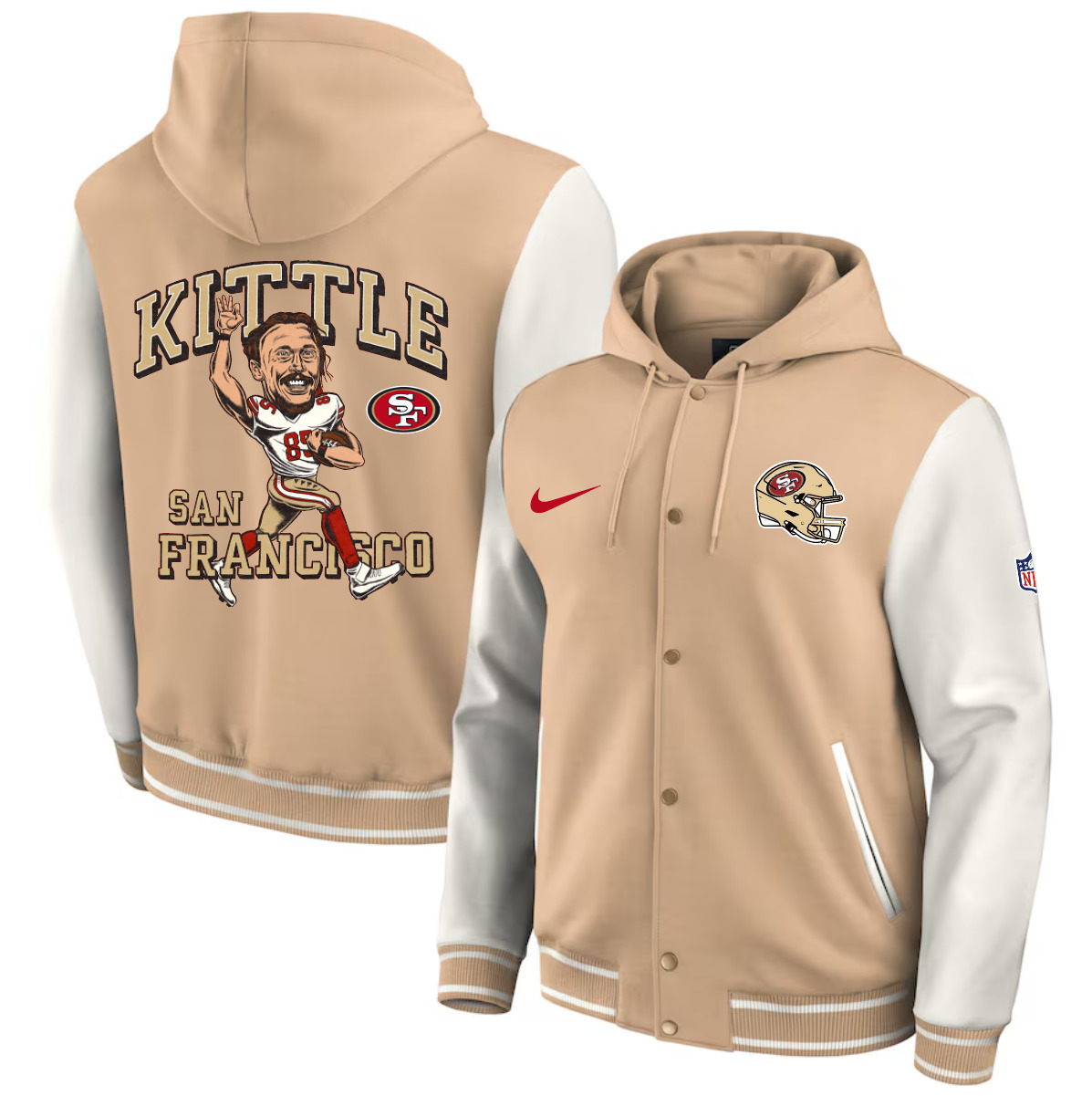 Men's San Francisco 49ers 49ers  by Fanatics Baseball Full-Snap Tri-Blend Hoodie Jacket - Tan