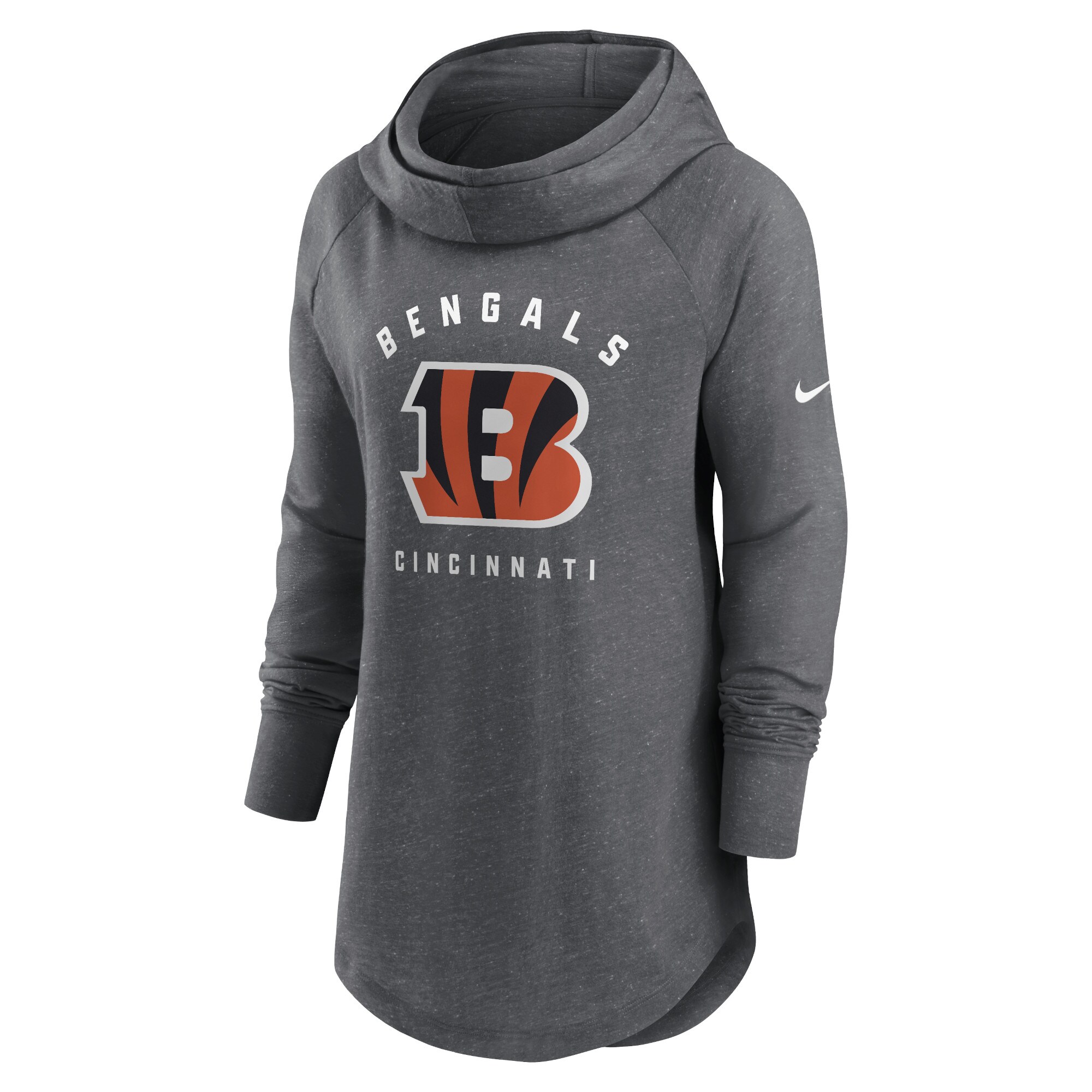 Cincinnati Bengals Women's Raglan Funnel Neck Pullover Hoodie - Heather Charcoal