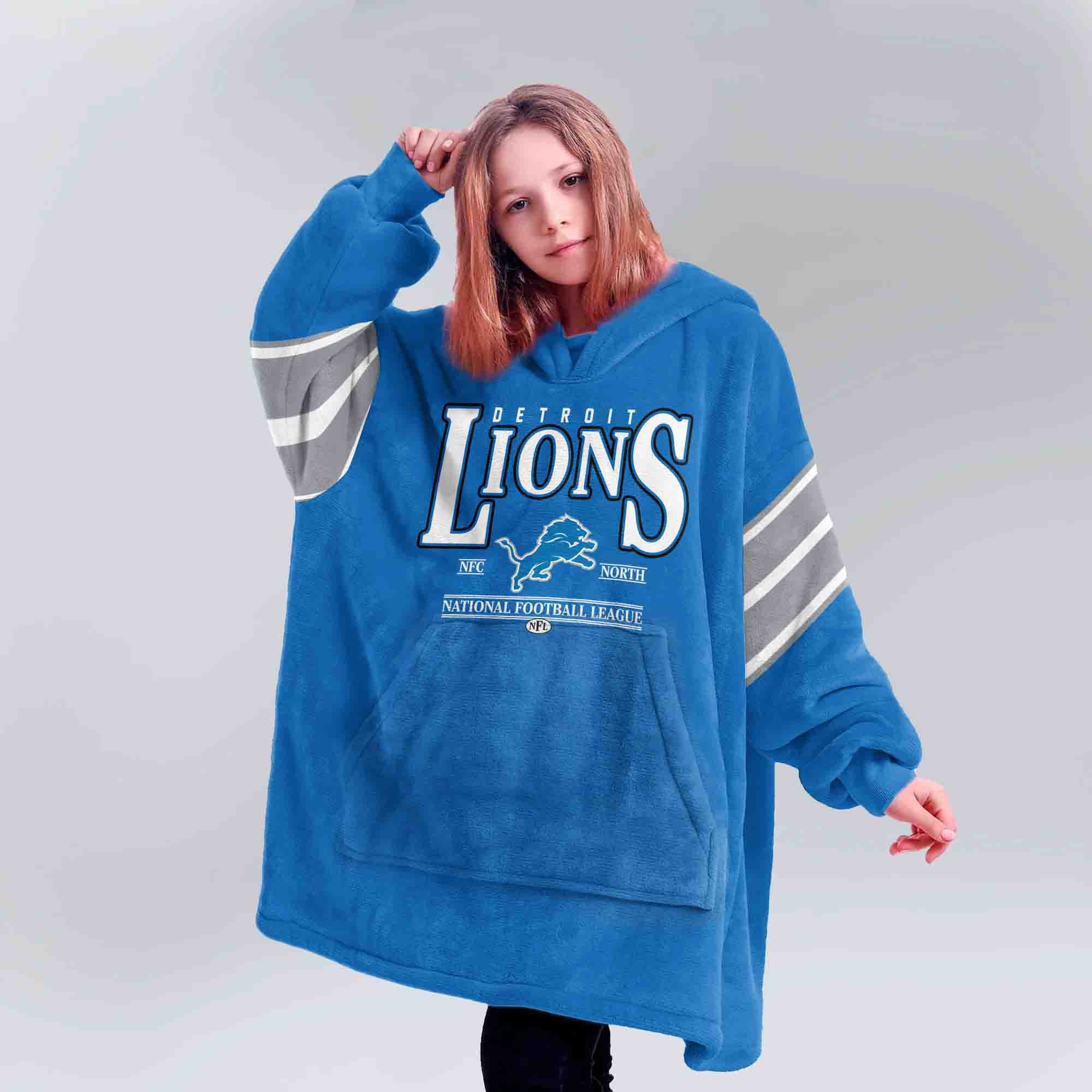 Adult JG 16 Detroit Football Unisex Blanket Hoodie