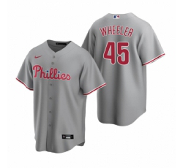 Mens  Philadelphia Phillies #45 Zack Wheeler Gray Road Stitched Baseball Jersey