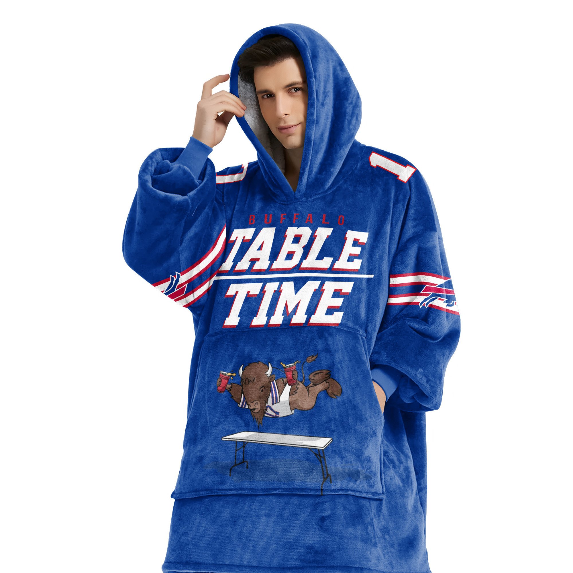 Adult 17 Buffalo Football Unisex Blanket Hoodie
