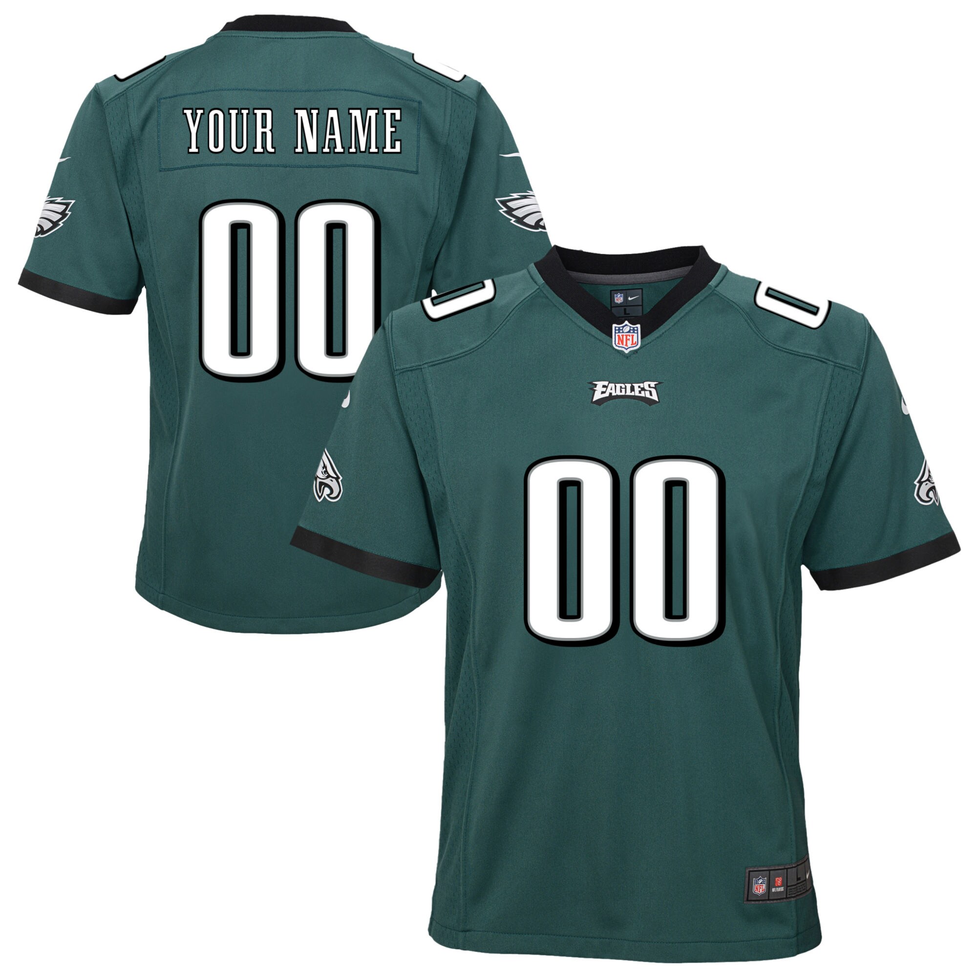 Philadelphia Eagles  Youth Team Custom Game Jersey - Midnight Green
